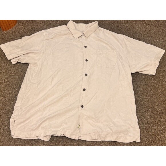 Tommy Bahama 100% Silk Hawaiian Palm Tree Button Down Shirt Men’s XL Cream - Picture 1 of 5